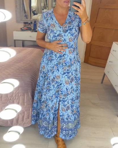 💃Heiss 50% Rabatt🔥Kostenloser Versand - Bequemes V-Ausschnitt Blumenkleid🌷