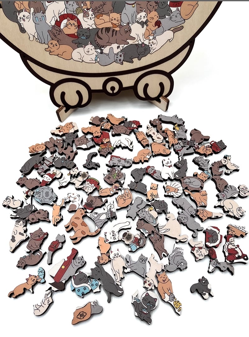 🎅Weihnachtsverkauf 49% Rabatt🐱135-Stk. Morandi-farbiges Katzenpuzzle aus Holz🎁