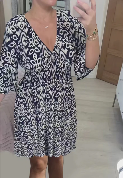 🔥Großer Verkauf - 49% RABATT🔥Mini-Boho-Kleid mit V-Ausschnitt