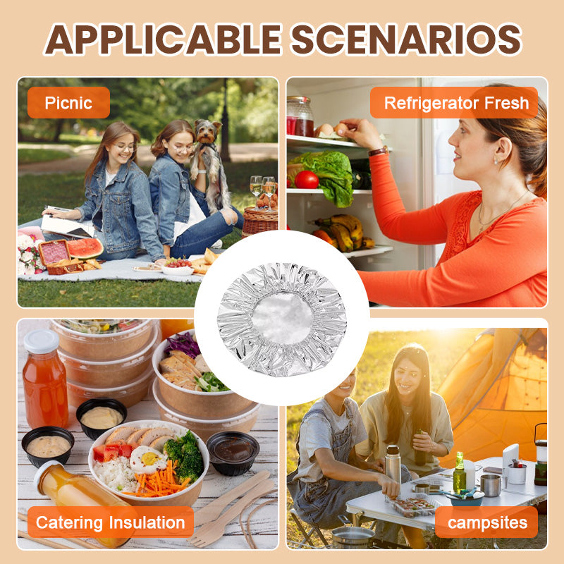 🔥Kostenloser Versand & 50 % Rabatt🔥Elastische Aluminiumfolie Hoezen (Set) | Houdt Eten Warm & Vers | Wegwerp Afdekhoezen voor BBQ, Picknick & Restjes