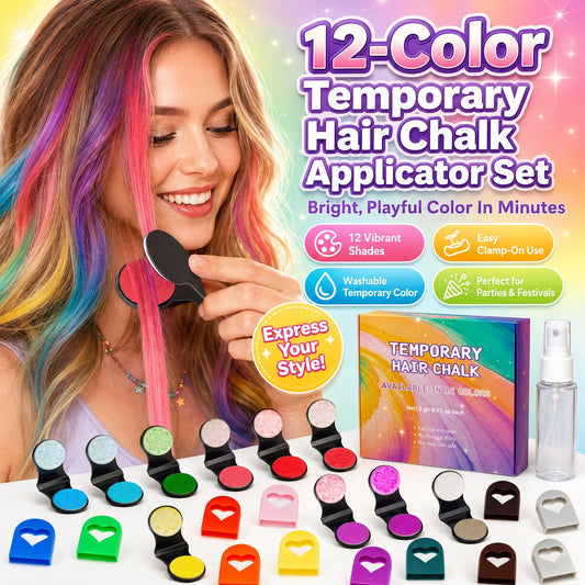 🔥Letzter Tag 50% Rabatt🌈12-Farben-Set mit temporärer Haarkreide und Applikator