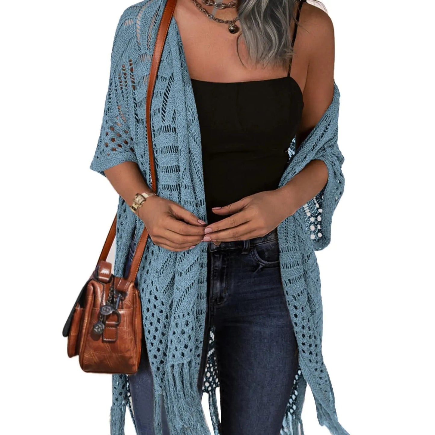 ⏰️Letzter Tag für kostenlosen Versand⌛️😍  Damen Oversize-Häkelcardigan mit Fransen – Leichter Boho-Kimono für Frühling & Sommer 🌸