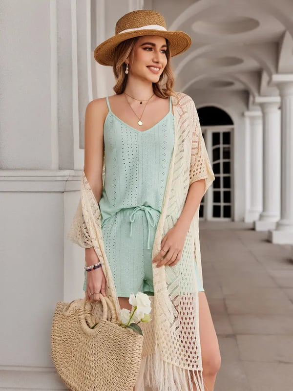 ⏰️Letzter Tag für kostenlosen Versand⌛️😍  Damen Oversize-Häkelcardigan mit Fransen – Leichter Boho-Kimono für Frühling & Sommer 🌸