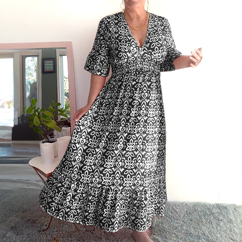 🔥Neujahrsangebot 60% Rabatt🌸Lässiges V-Ausschnitt Blumenkleid
