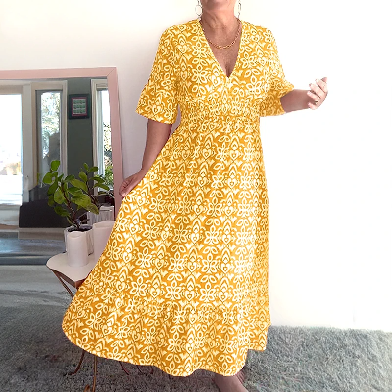 🔥Neujahrsangebot 60% Rabatt🌸Lässiges V-Ausschnitt Blumenkleid