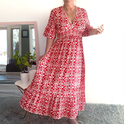 🔥Neujahrsangebot 60% Rabatt🌸Lässiges V-Ausschnitt Blumenkleid