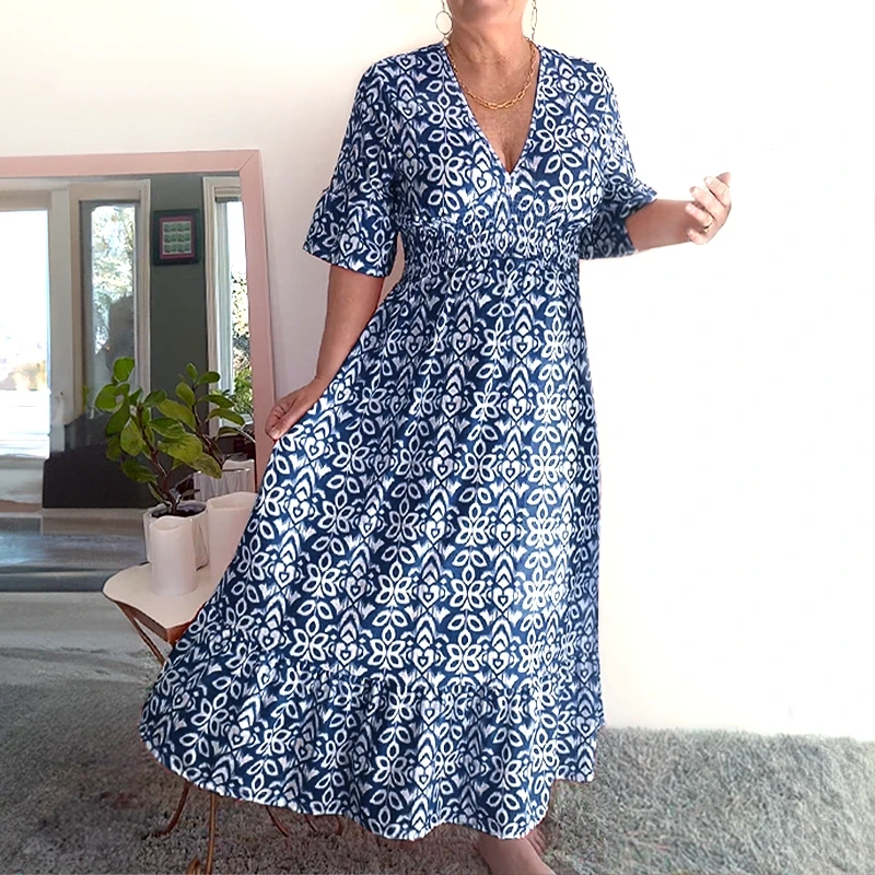 🔥Neujahrsangebot 60% Rabatt🌸Lässiges V-Ausschnitt Blumenkleid