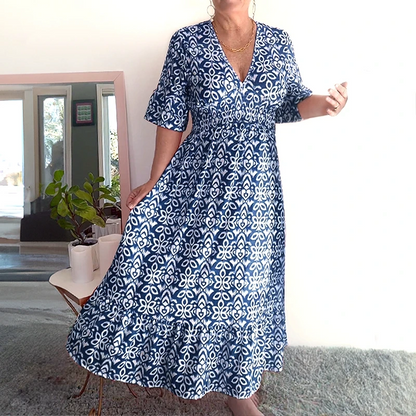 🔥Neujahrsangebot 60% Rabatt🌸Lässiges V-Ausschnitt Blumenkleid