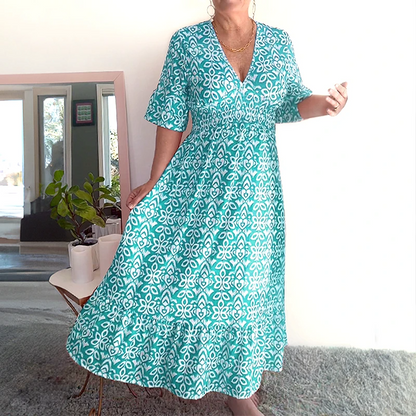 🔥Neujahrsangebot 60% Rabatt🌸Lässiges V-Ausschnitt Blumenkleid