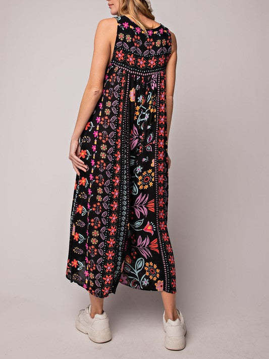 Vintage Blumendruck Lockerer Ärmelloser Jumpsuit - Kostenloser Versand