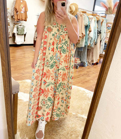 Vintage Blumendruck Lockerer Ärmelloser Jumpsuit - Kostenloser Versand
