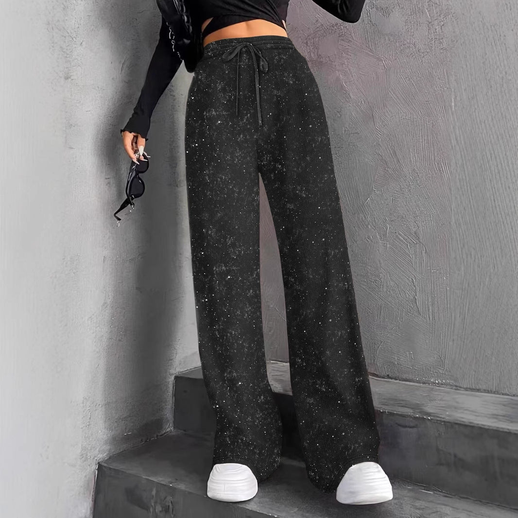💖Neujahrsverkauf 60% Rabatt🥰Damen-Glitzer-Pailletten-Hose mit weitem Bein und elastischem Bund