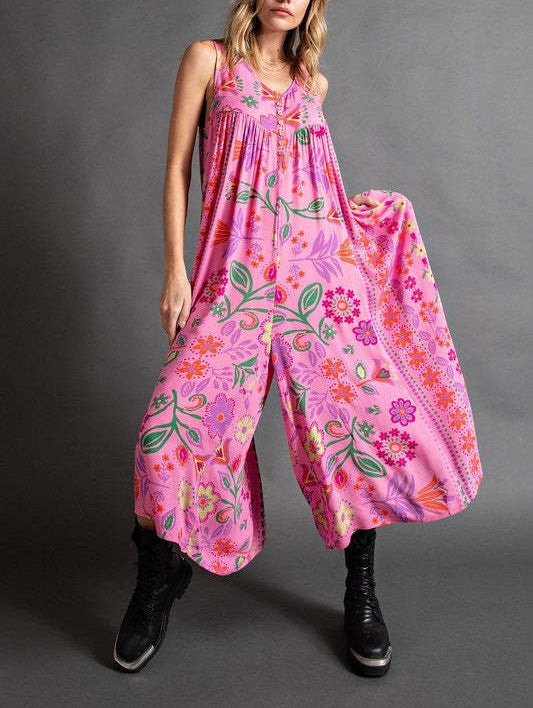 Vintage Blumendruck Lockerer Ärmelloser Jumpsuit - Kostenloser Versand