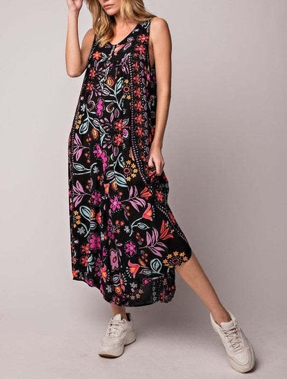 Vintage Blumendruck Lockerer Ärmelloser Jumpsuit - Kostenloser Versand