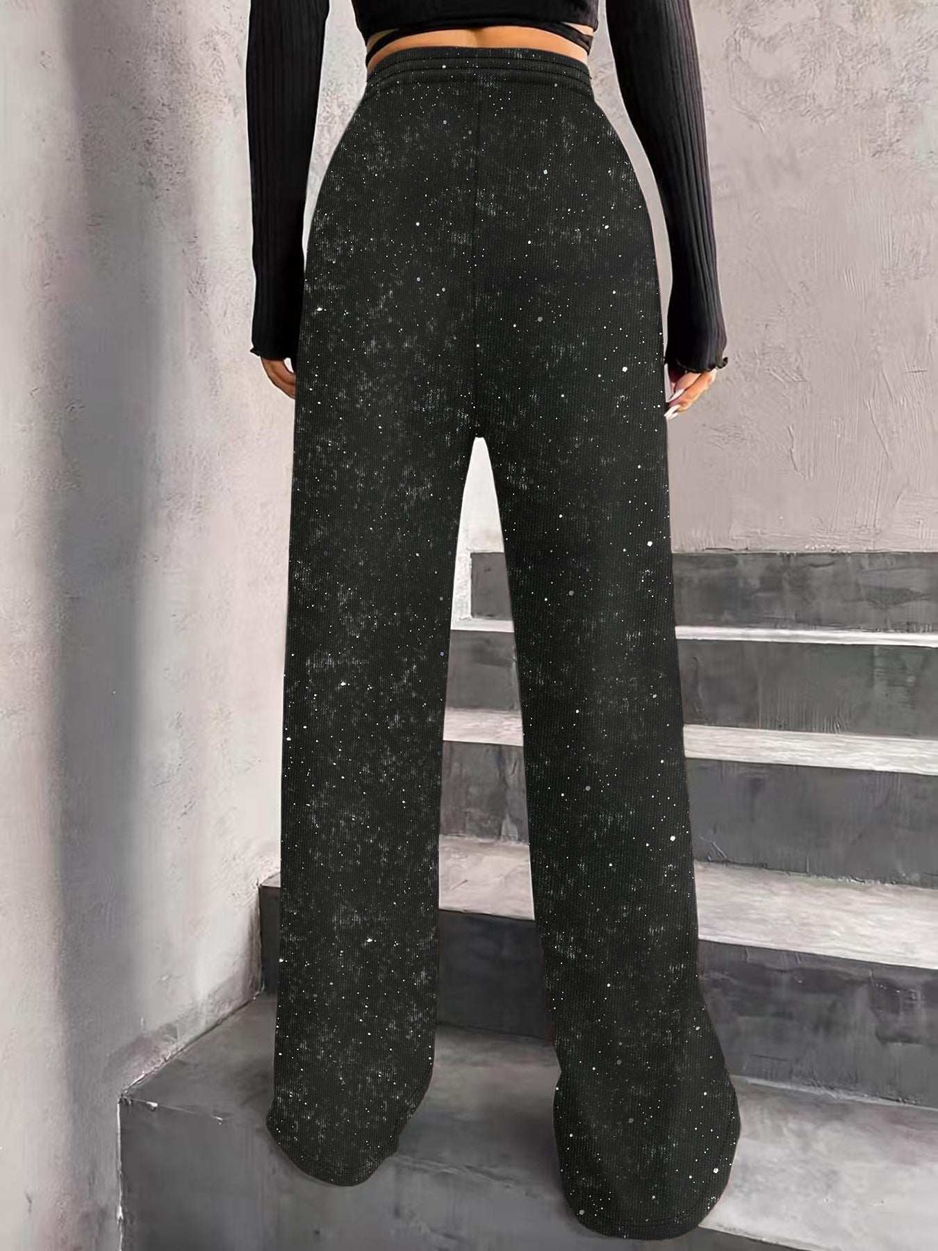 💖Neujahrsverkauf 60% Rabatt🥰Damen-Glitzer-Pailletten-Hose mit weitem Bein und elastischem Bund