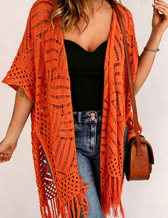 ⏰️Letzter Tag für kostenlosen Versand⌛️😍  Damen Oversize-Häkelcardigan mit Fransen – Leichter Boho-Kimono für Frühling & Sommer 🌸