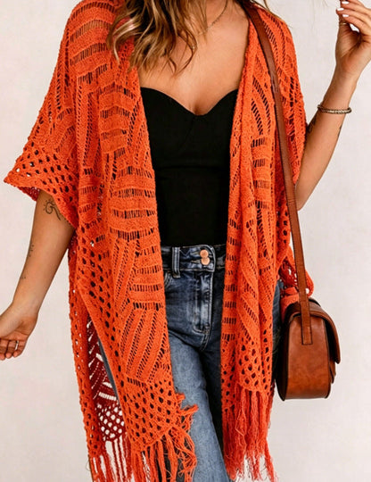 ⏰️Letzter Tag für kostenlosen Versand⌛️😍  Damen Oversize-Häkelcardigan mit Fransen – Leichter Boho-Kimono für Frühling & Sommer 🌸