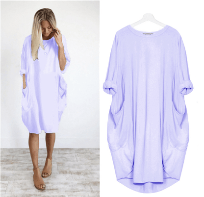 🔥Heiss 49% Rabatt - Langärmliges lässiges lockeres Taschenkleid🎁Kaufen 3 Bezahlen 2