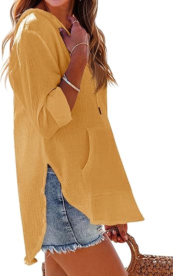 🏝️Summer Hot Sale 50% OFF👗Women's Beach Pocketed Hooded Shirt Top