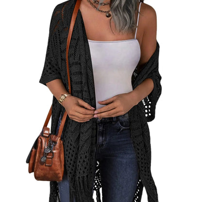 ⏰️Letzter Tag für kostenlosen Versand⌛️😍  Damen Oversize-Häkelcardigan mit Fransen – Leichter Boho-Kimono für Frühling & Sommer 🌸