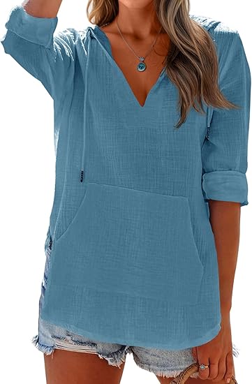 🏝️Summer Hot Sale 50% OFF👗Women's Beach Pocketed Hooded Shirt Top