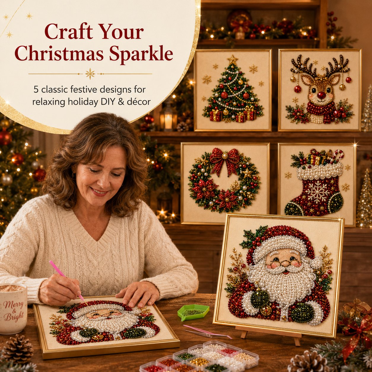 🎄 LETZTER TAG: 49 % RABATT –DIY Weihnachts-Perlenkunst-Set | Beflockte Leinwand mit kratzfesten, farbbeständigen Perlen – festliche DIY-Deko 🎅⛄❄️