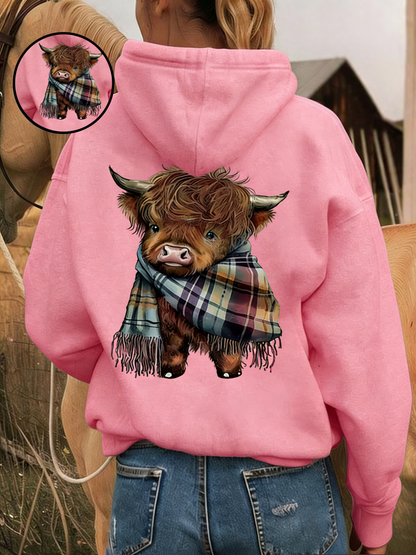 🎄🎅Weihnachtsverkauf 50% Rabatt!!🎁Niedlicher Hochlandrind Fleece-gefütterter Kapuzenpullover🦬