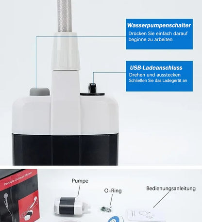 🚿Tragbare Campingdusche Mit Einstellbarem Durchfluss ✨Für Einfaches Und Bequemes Reinigen Im Freien