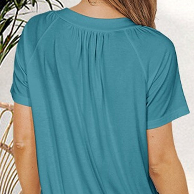🎁Heißer Verkauf 50% RABATT⏳Damen Freizeit-Kurzarmshirt mit V-Ausschnitt und Plissee