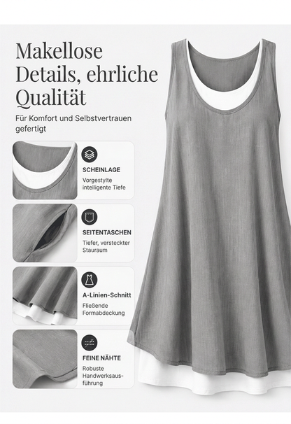 🎁Letzter Tag der Aktion: 49 % Rabatt🔥 Lässiges, lockeres, ärmelloses Tanktop-Kleid in Layering-Optik für Damen