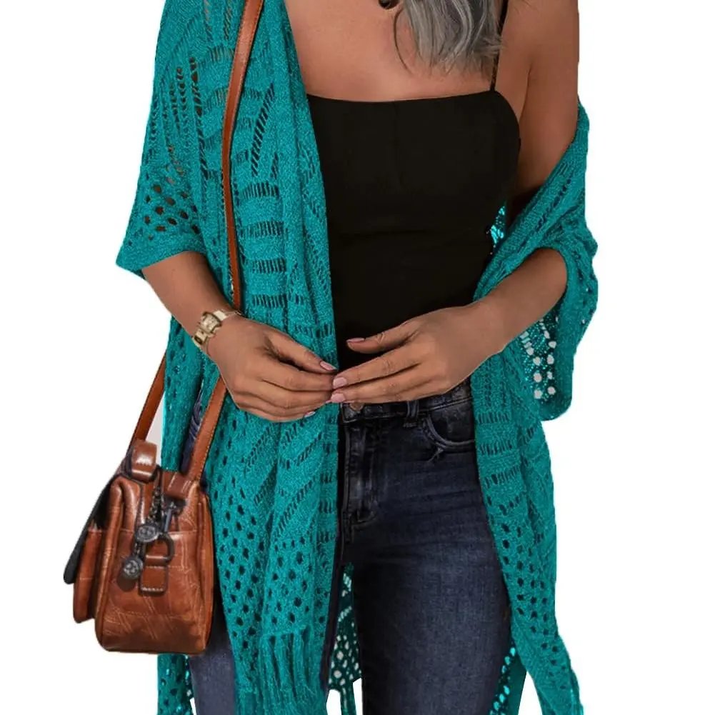 ⏰️Letzter Tag für kostenlosen Versand⌛️😍  Damen Oversize-Häkelcardigan mit Fransen – Leichter Boho-Kimono für Frühling & Sommer 🌸
