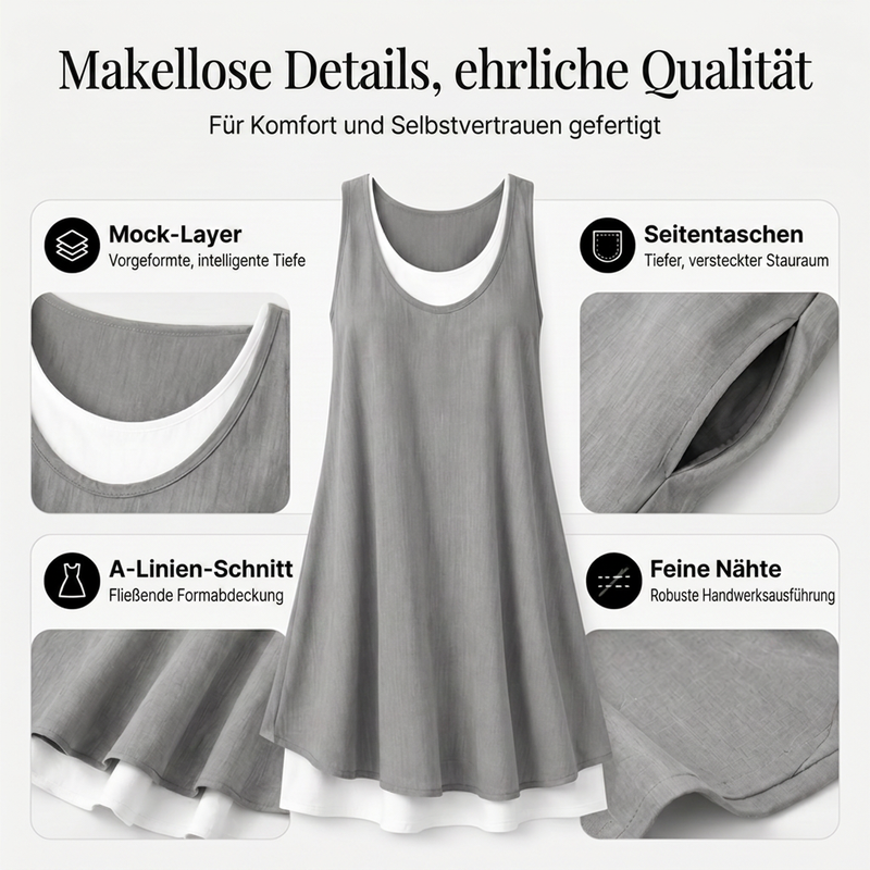 🎁Letzter Tag der Aktion: 49 % Rabatt🔥 Lässiges, lockeres, ärmelloses Tanktop-Kleid in Layering-Optik für Damen