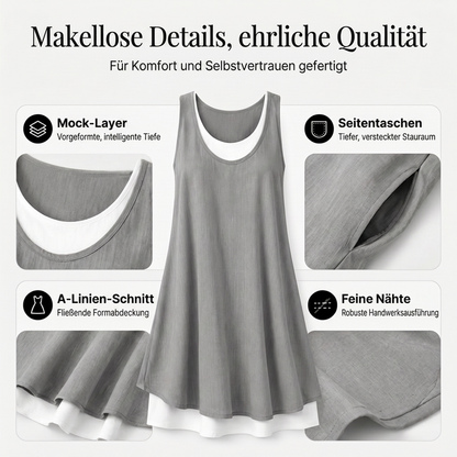 🎁Letzter Tag der Aktion: 49 % Rabatt🔥 Lässiges, lockeres, ärmelloses Tanktop-Kleid in Layering-Optik für Damen