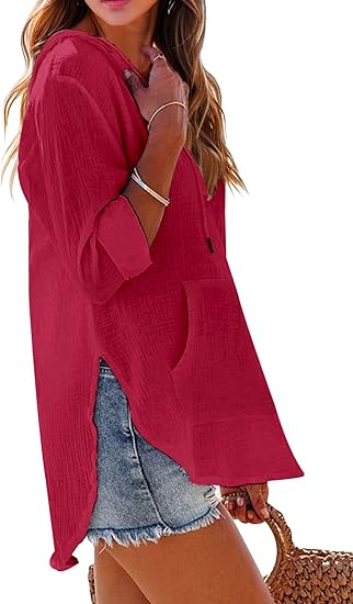 🏝️Summer Hot Sale 50% OFF👗Women's Beach Pocketed Hooded Shirt Top