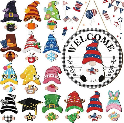 🎅Saisonangebot🌟Ihr ganzjähriges Fest der Kreativität!🎄Austauschbares hölzernes Gnom-Willkommensschild🎈