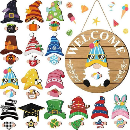 🎅Saisonangebot🌟Ihr ganzjähriges Fest der Kreativität!🎄Austauschbares hölzernes Gnom-Willkommensschild🎈
