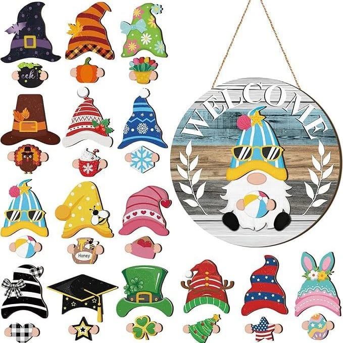 🎅Saisonangebot🌟Ihr ganzjähriges Fest der Kreativität!🎄Austauschbares hölzernes Gnom-Willkommensschild🎈