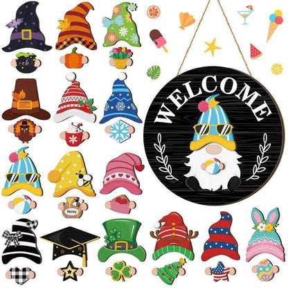 🎅Saisonangebot🌟Ihr ganzjähriges Fest der Kreativität!🎄Austauschbares hölzernes Gnom-Willkommensschild🎈