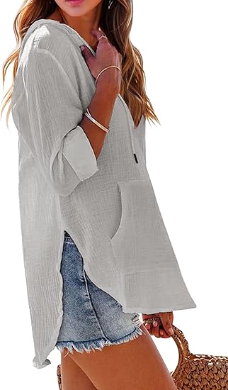 🏝️Summer Hot Sale 50% OFF👗Women's Beach Pocketed Hooded Shirt Top