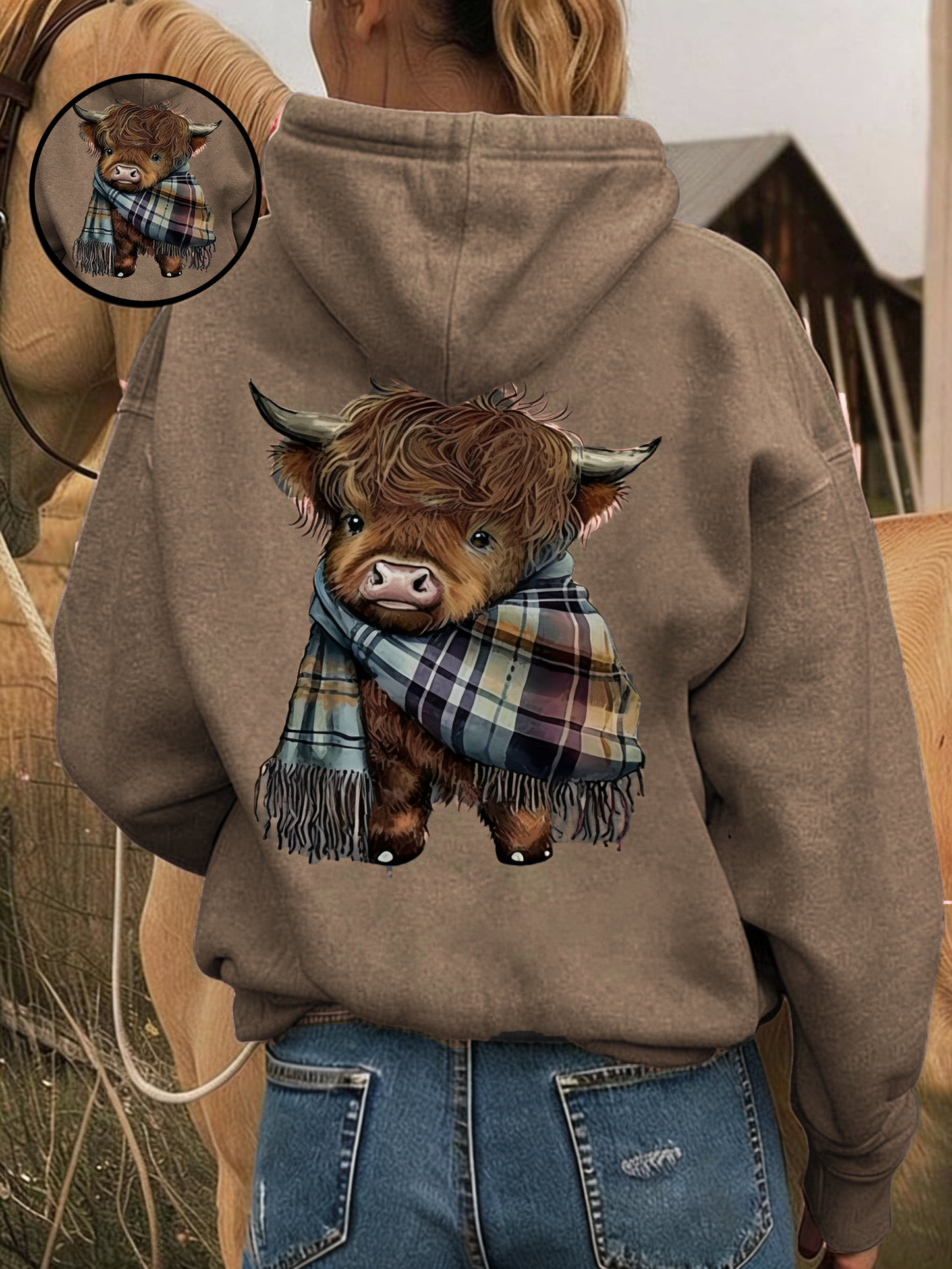 🎄🎅Weihnachtsverkauf 50% Rabatt!!🎁Niedlicher Hochlandrind Fleece-gefütterter Kapuzenpullover🦬