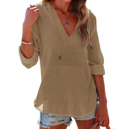 🏝️Summer Hot Sale 50% OFF👗Women's Beach Pocketed Hooded Shirt Top