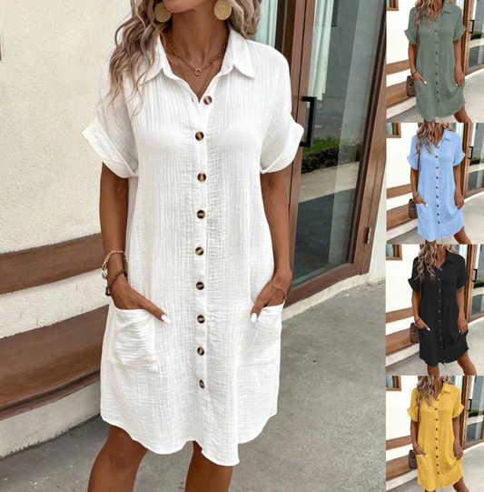 💥Nur für kurze Zeit – nur €19,99!!✨Kurzärmliges Shirt-Kleid – weich, mit Taschen und mühelos stilvoll 💃