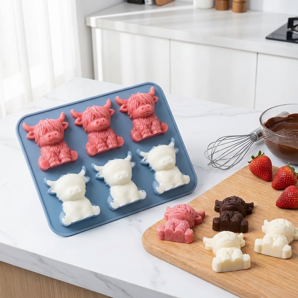 🐮 Mini-Highland-Cow-Eiswürfelform – niedliche 3D-Eiswürfel für Getränke, Partys & Geschenke