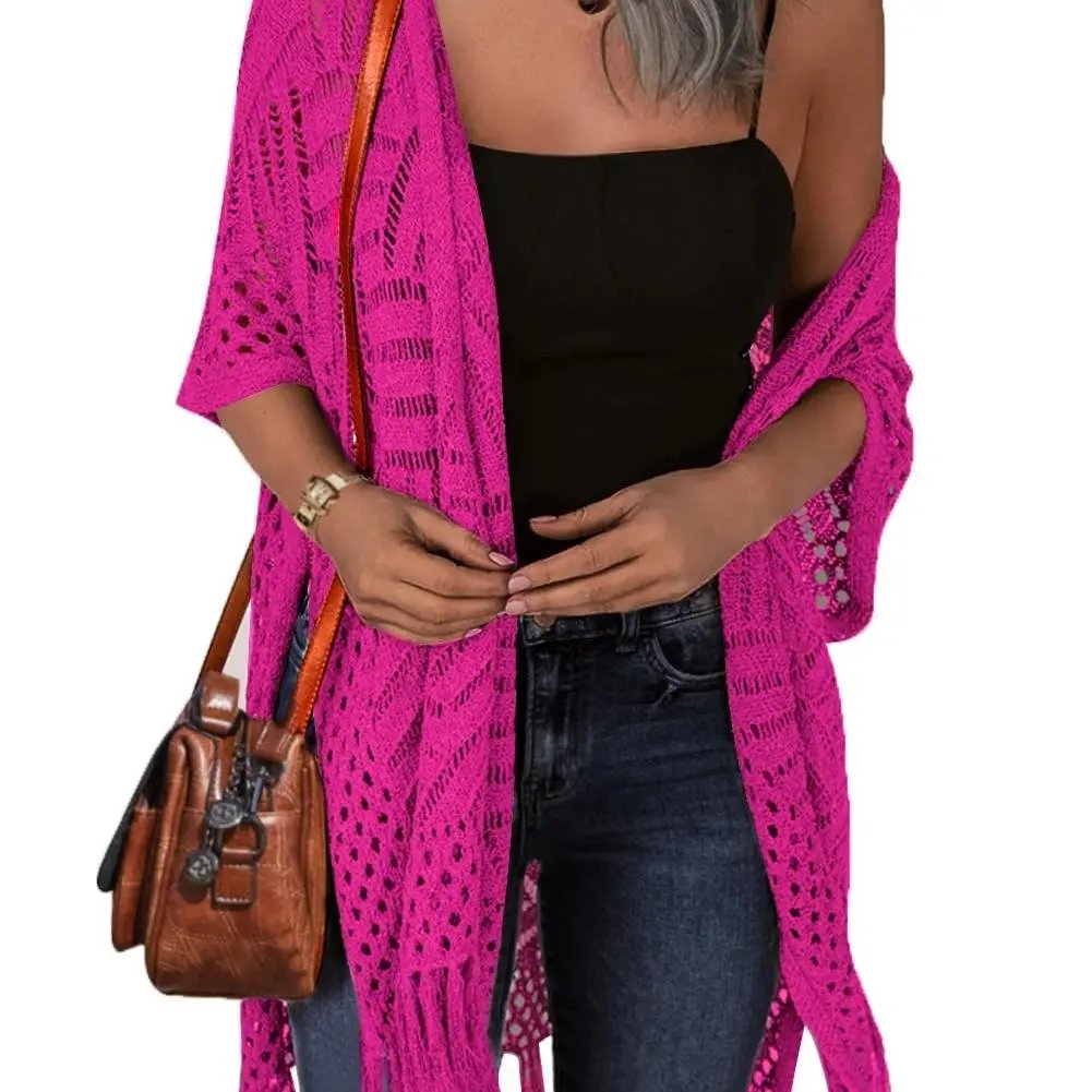 ⏰️Letzter Tag für kostenlosen Versand⌛️😍  Damen Oversize-Häkelcardigan mit Fransen – Leichter Boho-Kimono für Frühling & Sommer 🌸