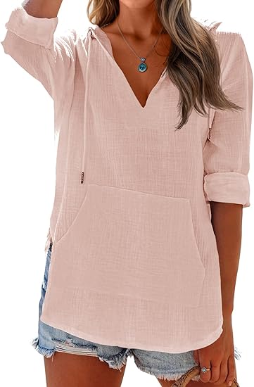 🏝️Summer Hot Sale 50% OFF👗Women's Beach Pocketed Hooded Shirt Top
