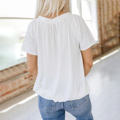 🎁Heißer Verkauf 50% RABATT⏳Damen Freizeit-Kurzarmshirt mit V-Ausschnitt und Plissee✨