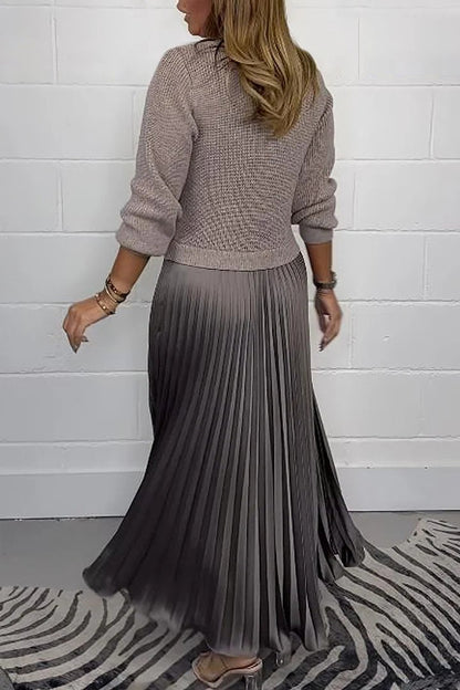 🔥Weihnachtsangebot 50% Rabatt🔥Damen Pullover mit langen Ärmeln & Plissee-Rock in Unifarbe