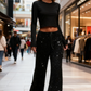 💖Neujahrsverkauf 60% Rabatt🥰Damen-Glitzer-Pailletten-Hose mit weitem Bein und elastischem Bund