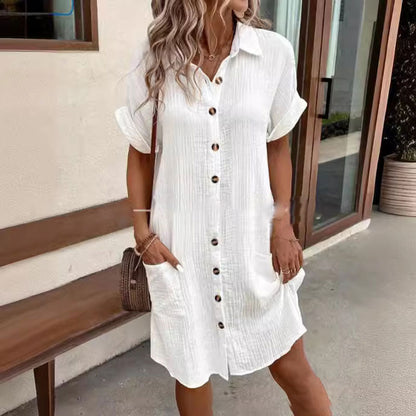 💥Nur für kurze Zeit – nur €19,99!!✨Kurzärmliges Shirt-Kleid – weich, mit Taschen und mühelos stilvoll 💃