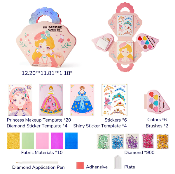 🔥Weihnachtsverkauf 49 % Rabatt💅Fantasy 3-in-1 Prinzessinnen-Ankleide- und Schminkspiel-Set💝